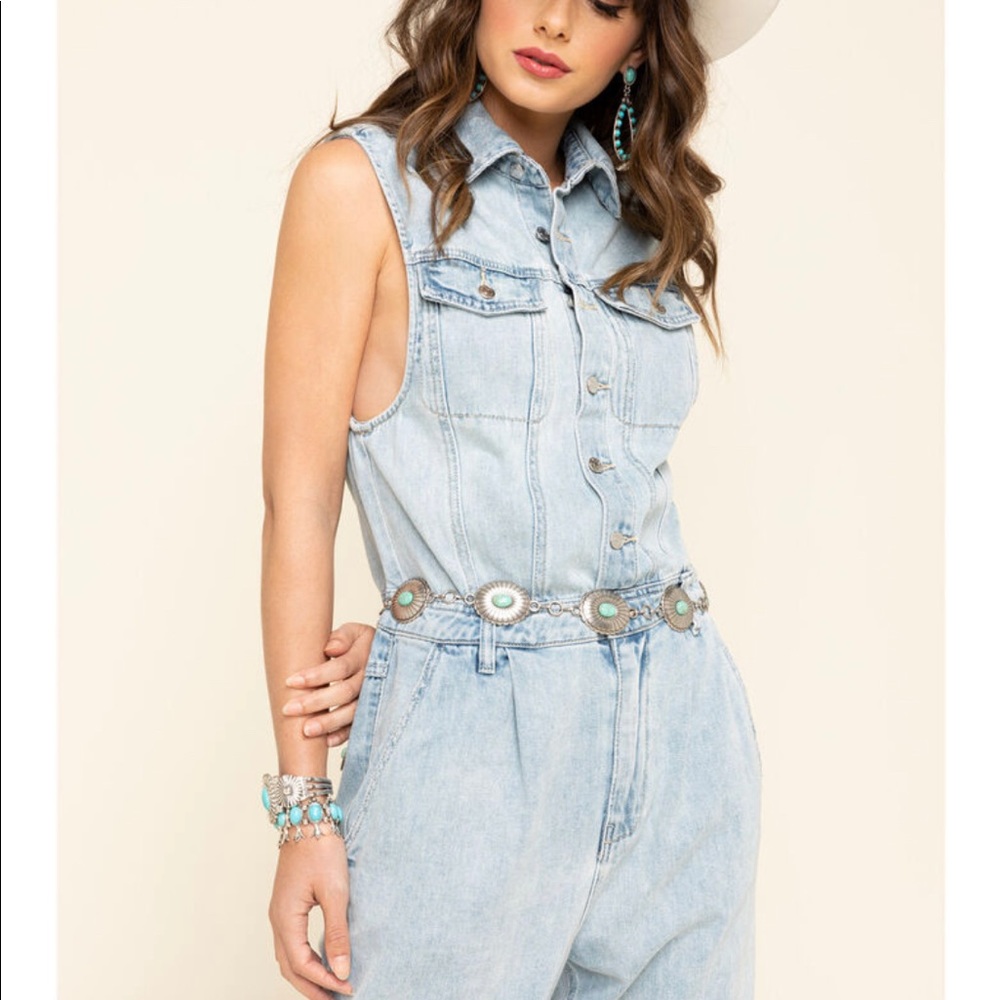 Free People Fast Cars Light Wash Denim Jumpsuit